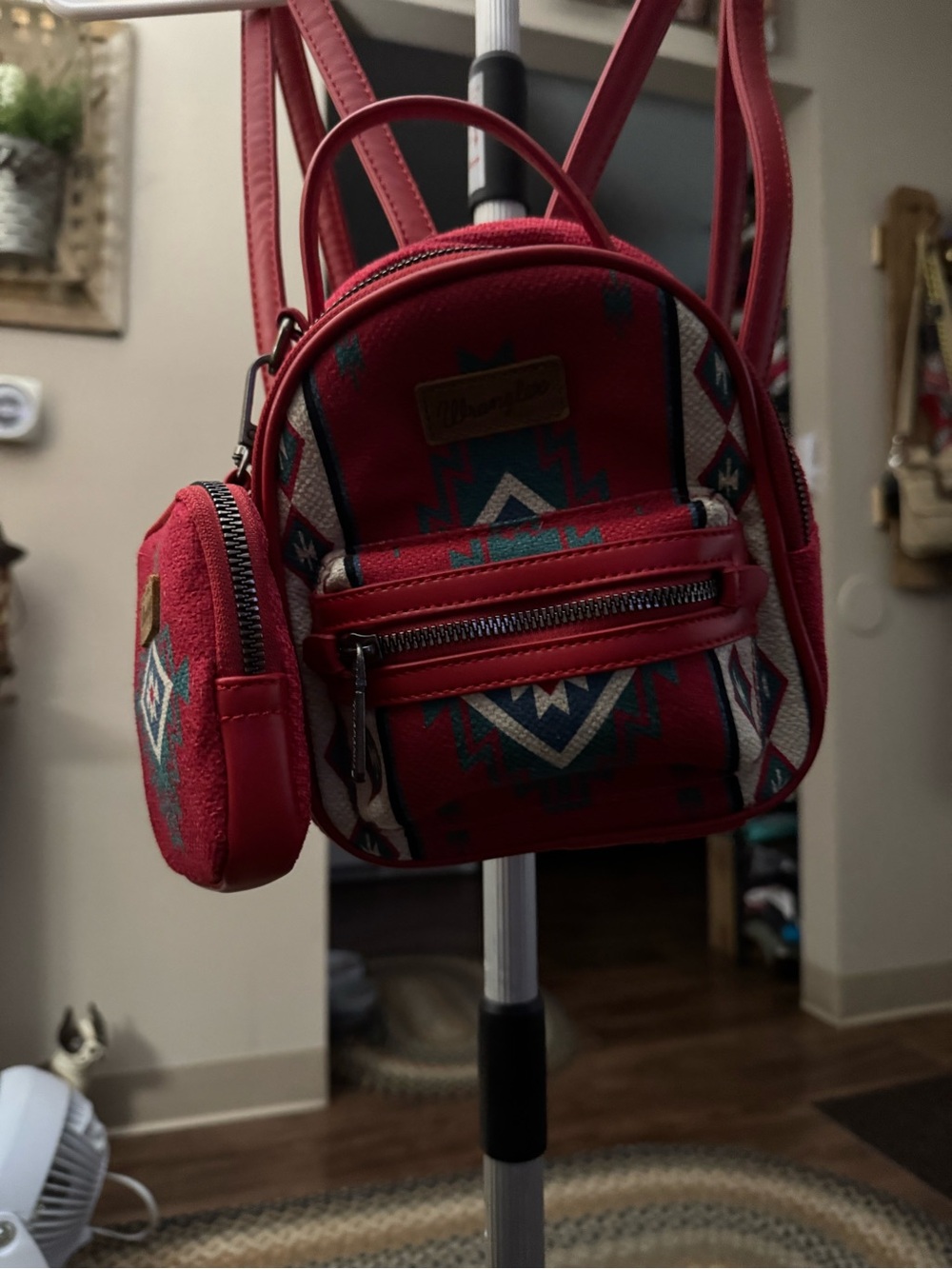 Wrangler Red Mini Backpack with Aztec Pattern - Picture 2 of 6